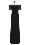 Bernadina Mesh And Slinky Halter Maxi Dress Black