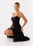 Keep You Waiting Midi Dress Black Polkadot