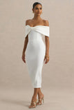 Bayshore White Bow Bardot Midi Dress