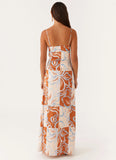 Aster Bloom Maxi Dress Orange Blue Floral