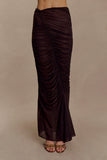 Matilda Ruched Mesh Maxi Skirt Chocolate