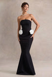 Best Of The Best Black Strapless Fishtail Maxi Dress With Corsages