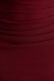 Leah Burgundy Asymmetric Neck Midi Dress With Cape Sleeve