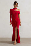 Tyla Red Asymmetric High Neck Split Maxi Dress