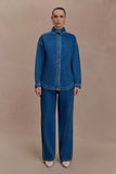 Georgette Mid Rise Paneled Denim Jeans Dark Blue