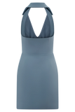 Ruth Cotton Halter Mini Dress Ocean Blue