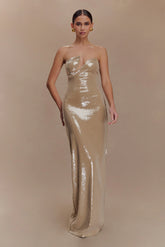Winston Strapless Sequin Maxi Dress Taupe