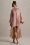 Delphia Pale Pink High Neck Maxi Dress With High Low Hem