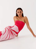 Jala Strapless Knit Maxi Dress Red Floral