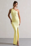 Dressing Up Lemon One Shoulder Maxi Dress With Open Back Detail
