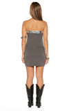Theo Grey Cowl Neck Sequin Trim Mini Dress