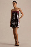 Casandra Burgundy Sequin Bandeau Mini Dress With Satin Trim