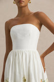 Ivory Sunflower Print Bandeau High Low Midi Dress