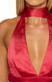 Wendy Red Satin Halter Scarf Mini Dress