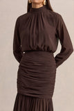 Zella Brown High Neck Maxi Dress With Sheer Skirt