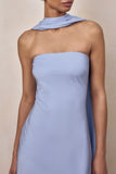 Charly Powder Blue Matte Satin Bandeau Maxi Dress With Scarf Detail