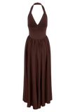 Angelina Scuba Halter Midi Dress Chocolate
