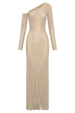 Marcia Diamante Long Sleeve Maxi Dress Nude