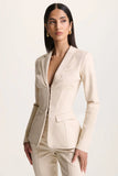 Unbeaten Cream Plunge Corset Waist Blazer