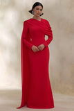 Heliora Red V Neck Maxi Dress With Sash And Draped Detail