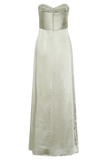 Larissa Satin Maxi Dress With Ruched Petals Sage