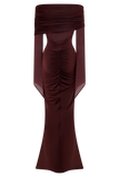 Kaitlin One Shoulder Slinky And Mesh Maxi Dress Burgundy