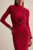 Karinthia Red High Neck Maxi Dress With Draped Detailing