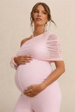 Mariska Light Pink Asymmetric Neck Maternity Jumpsuit With Sash Detail