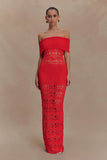 Solstice Off Shoulder Crochet Knit Maxi Dress Blood Orange