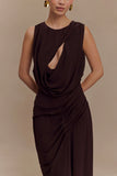 Oria Chiffon Maxi Dress Cacao Brown