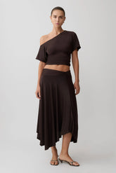 Luu Slinky Midi Skirt Dark Chocolate