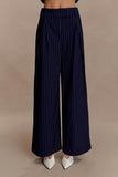 Jacqueline Pleated Wide Leg Pants Navy Pinstripe