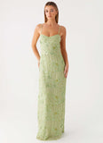 Celandine Beaded Maxi Dress Lime