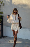 Quinton Pearl Satin Long Sleeve Tie Mini Dress