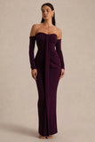 Harper Plum Bardot Neck Maxi Dress