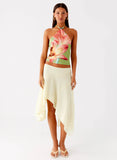 Kia Low Rise Asymmetrical Midi Skirt Yellow