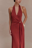 Veda Slinky Halter Maxi Dress Russet