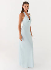 Heavy Hearted Satin Maxi Dress Ice Blue