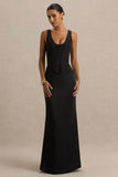Morgan Black Satin Corset Maxi Dress