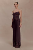 Nina Satin And Lace Maxi Skirt Chocolate