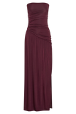 Bex Strapless Slinky Maxi Dress With Split Burgundy