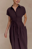 Aysha Buttoned Linen Midi Dress Chocolate