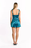 Chrystal Teal Tie Strap Party Mini Dress