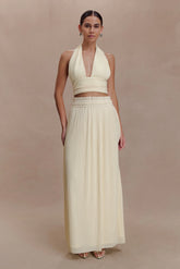 Amaris Gathered Plisse Maxi Skirt Lemon