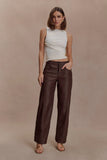 Theo Faux Leather Mid Rise Pants Dark Chocolate