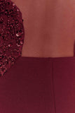 Angelique Beaded Crepe Maxi Dress Wine