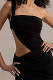 Giovanna Black Asymmetric Maxi Dress With Wrap Skirt