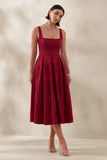 Ashmara Burgundy Lace Square Neck Midi Dress