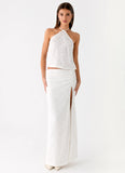 Griff Low Rise Jacquard Maxi Skirt White