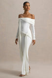 Jovie White Bardot Wrap Maxi Dress With Sash Detail